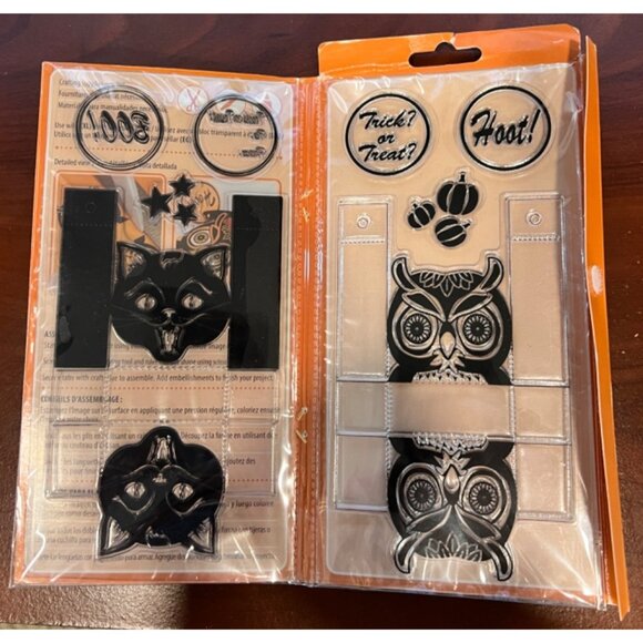 Inkadinkado Clear Halloween Stamps Paper Sculptures Craft Kit Cat & Owl 60-31225 - Picture 5 of 5